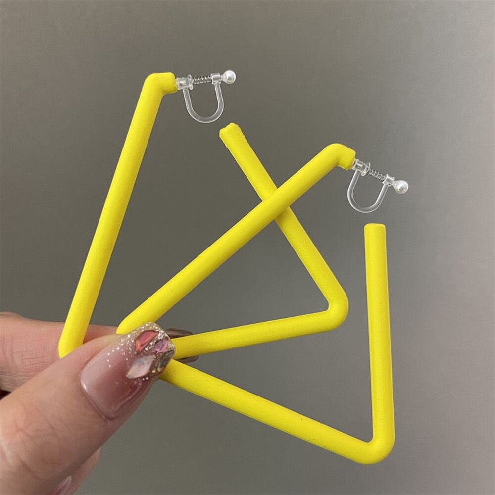 Clip on 2 3/4" large plastic clasp yellow triangle earrings